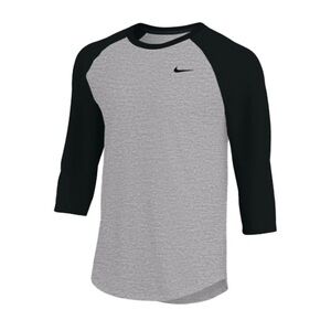 NIKE MEN'S DRY 3/4 SLEEVE RAGLAN TOP Dk Grey Heather/Black/Black NWT